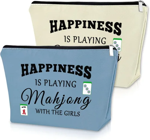 Miniatura 13 de Sazuwu Mahjong - Bolsa de maquillaje divertida para mujer, Azul, rosa y beige, Bingo