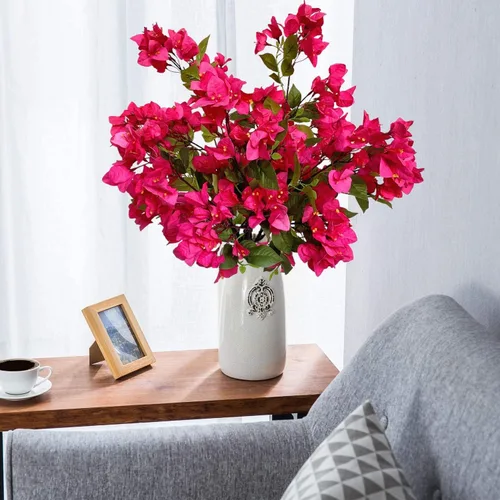 Miniatura 4 de Paquete de 8 tallos de flores artificiales, ramas de buganvilla de seda para centros de mesa de boda, camino de mesa, decoración