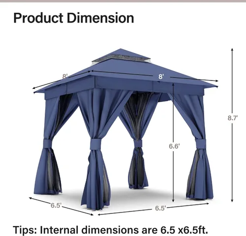 Miniatura 2 de LAUSAINT HOME Cenador para exteriores de 8 x 8 pies, marco de metal, toldo resistente para patio, refugio con techo doble, mosquiteras y pantallas