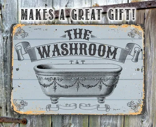 Miniatura 7 de Letrero de metal – The Washroom – Letrero de metal duradero – Uso en interiores y exteriores – Gran decoración de baño y regalo de menos de $20