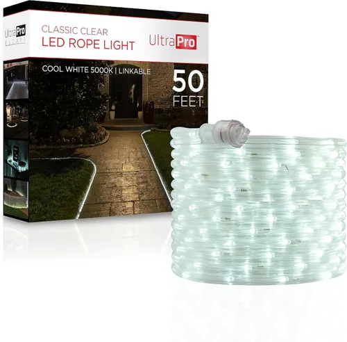 Miniatura 8 de Luces de cuerda LED UltraPro, cuerda clara clásica de 50 pies, luz blanca cálida 3000K, para interior/exterior, flexible, enlazable, duradera, luces