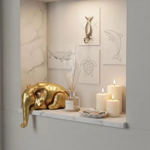 Miniatura 6 de Braxio Estatua de elefante para decoración del hogar, escultura abstracta de elefante dorado de resina para estantes, escritorio, mesa, oficina