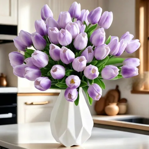 Miniatura 14 de Tulipanes falsos de PU de tacto real, flores artificiales, 10 piezas, arreglo floral, ramo para decoración de hogar, oficina, boda (blanco)