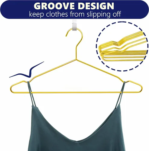 Miniatura 3 de Amber Home Paquete de 30 perchas de metal fuerte dorado brillante de 17 pulgadas, perchas resistentes, perchas estándar para chaquetas, camisas
