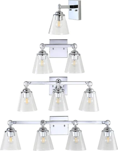 Miniatura 6 de JONATHAN Y Lámpara de pared cromada Marion de 5 pulgadas para decoración de baño, pantalla de vidrio transparente con semillas, lámpara reversible