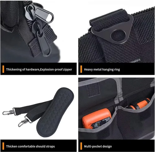 Miniatura 4 de FASTECH Bolsa de herramientas de boca ancha de 20 pulgadas con base moldeada a prueba de agua, bolsa organizadora de herramientas impermeable