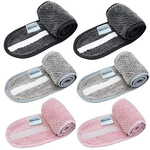 Simnice 6 diademas faciales de spa ajustables para mujeres, maquillaje, ducha, baño, envolturas faciales, diadema deportiva, toalla elástica