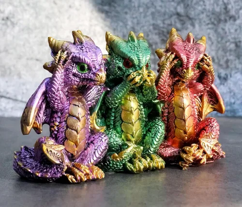 Miniatura 9 de Ebros Gift Conjunto metálico colorido de dragón bebé tres sabios ver oír hablar no mal crías caprichosas Wyrmlings dragones figuras como mito