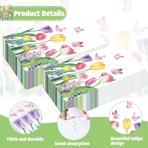 Miniatura 3 de 50 servilletas de papel florales de primavera, tulipán, servilletas desechables de acuarela con flores, para cena, fiesta, toalla de mano decorativa