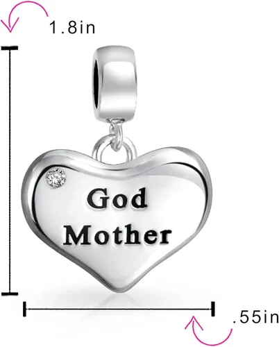 Miniatura 3 de Dije de cuentas colgantes de corazón para abuela, diseño de corazón de la abuela, para abuela, acento de cristal oxidado, plata de ley 925, pulsera