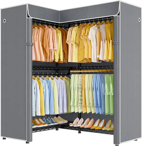 Miniatura 18 de ULIFHOME E15C Pro - Perchero en forma de L para esquina, perchero independiente para colgar ropa, sistema de armario resistente de 48.8 pulgadas