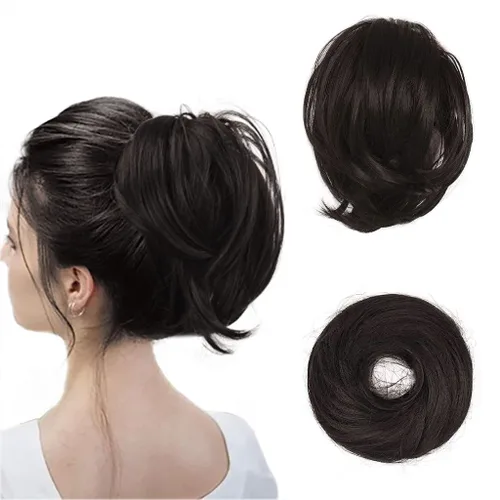 Miniatura 15 de BARSDAR Extensión de cola de caballo y moño de pelo de cobre, extensiones de moño corto sintético liso elástico para mujer, moños desordenados