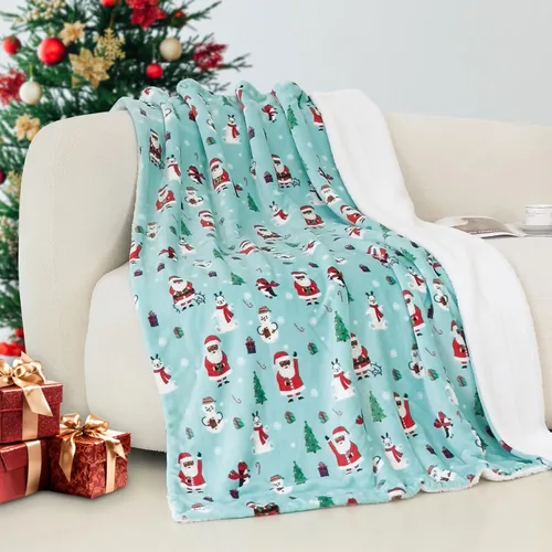 Miniatura 21 de Elegant Comfort - Manta reversible y ultra suave de franela con forro polar - Manta de sherpa navideña de invierno - Ligera, suave y acogedora
