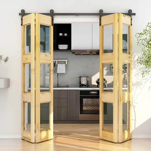 Miniatura 3 de TSMST Kit de riel de puerta corrediza de granero de doble pliegue de 8 pies/96 pulgadas para 4 puertas, kit de herrajes para puerta de granero
