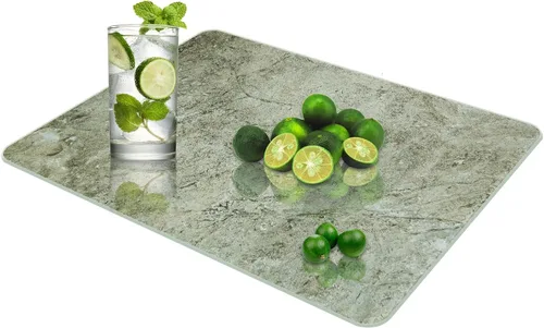 Miniatura 14 de JAMBALAY Tabla de cortar de vidrio templado para cocina, tabla de cortar de vidrio de mármol negro de 16 x 12 pulgadas con diseño, tabla de cortar