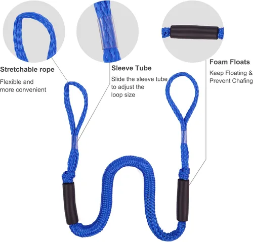 Miniatura 4 de Cuerda de amarre elástica para barcos, kayak, moto acuática, pontón, canoa, lancha motora, azul (4X)
