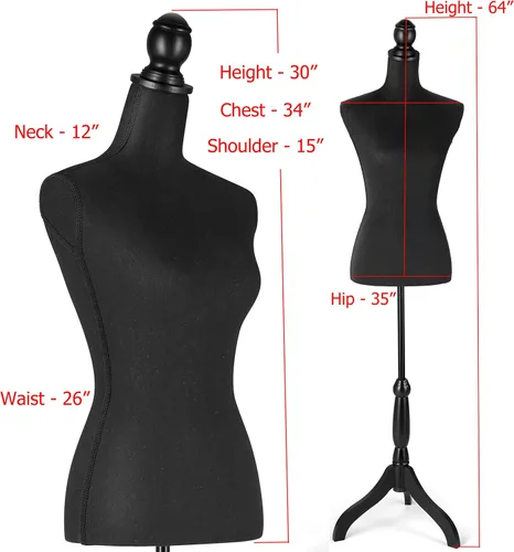 Miniatura 7 de Maniquí de cuerpo de maniquí de altura ajustable con trípode para ropa, vestido de mujer, exhibición de joyas, color negro