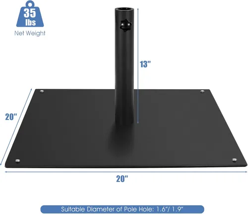Miniatura 9 de HAPPYGRILL Base de sombrilla de patio de 20 pulgadas, soporte cuadrado de 35 libras para sombrilla de mercado al aire libre con 4 almohadillas