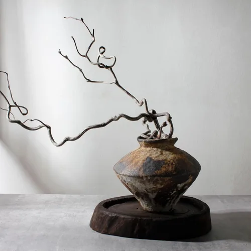 Miniatura 2 de Jarrón de cerámica oxidada, cerámica decorativa Wabi Sabi para centros de mesa, mesa, sala de estar, dormitorio, baño, decoración retro de granja