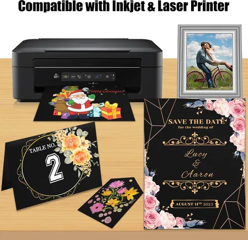 Miniatura 3 de 25 hojas de papel de cartulina negro 8.5'' x 11'', 250 g/m²/92 lb papel grueso para álbum de recortes, invitaciones, impresión y tarjetas DIY