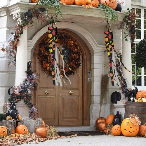 Miniatura 4 de Hojas de arce coloridas de otoño, 2 piezas, manga de viento colgante, ligera, lavable a máquina, tela de poliéster, patio, césped, jardín, árbol