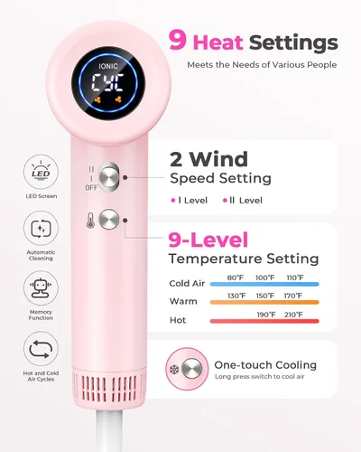 Miniatura 3 de Secador de pelo para mujer – Secador de pelo iónico de 160,000 RPM – Secador de pelo profesional de secado rápido de alta velocidad, juego de 9