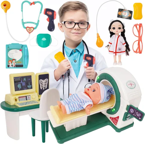 Kit de médico para niños pequeños de 3 a 5 años, juego de doctor con herramientas médicas, máquina de rayos X y estetoscopio de juguete, juego