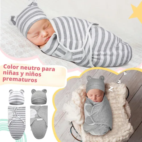 Miniatura 5 de Buryeah Paquete de 4 Mantas Envolventes para Bebés Prematuros con Gorro para Bebés Niños y Niñas de 3-7 Libras, Ropa para Recién Nacidos Prematuros