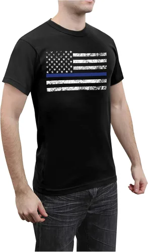 Miniatura 3 de Rothco Camiseta azul fina para hombre con la bandera de Estados Unidos TBL Support Police Officers Shirt