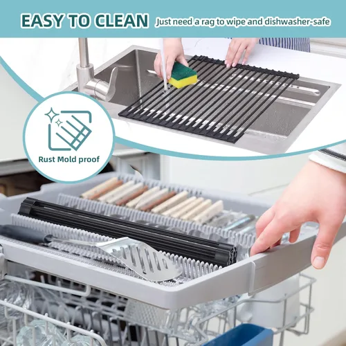 Miniatura 5 de Ohuhu Escurreplatos Enrollables, 16.5" L x 13" A Escurridor de Platos Sobre el Fregadero Estante de Secado Organizador de Fregadero de Cocina