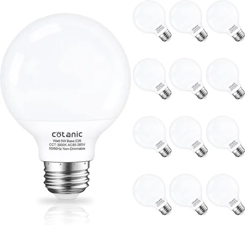 Miniatura 12 de Cotanic foco LED G25 para tocador 2700K blanco cálido, focos esféricos para espejo de baño 500LM, base E26 roscada 5W 60W equivalente a