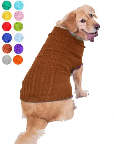 Miniatura 43 de Suéter para perro, cálido y suave, mediano (pecho 16-18 pulgadas), rosa, cuello alto clásico, lavable a máquina, invierno, unisex, sólido