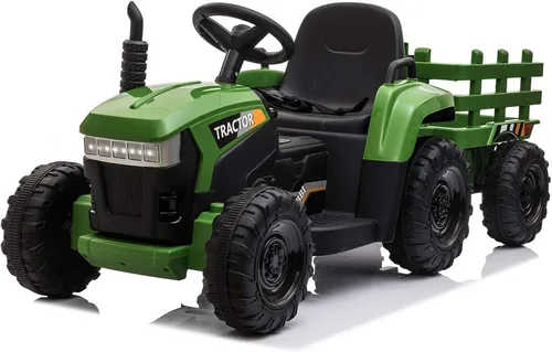 TOBBI - Tractor de juguete a batería de 12 V con remolque color verde, rosado y rojo