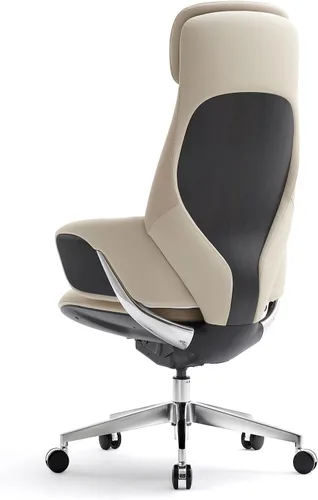 Miniatura 5 de Silla de oficina ejecutiva de cuero genuino con respaldo alto de aluminio con base giratoria ergonómica sincronizada, mecanismo reclinable de cuero