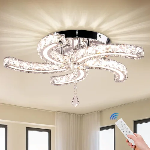 Miniatura 10 de Lámpara de Araña de Cristal Regulable de 11.8", Luz de Techo de Cristal, Lámparas de Araña Modernas de Montaje al Ras, Lámpara de Techo