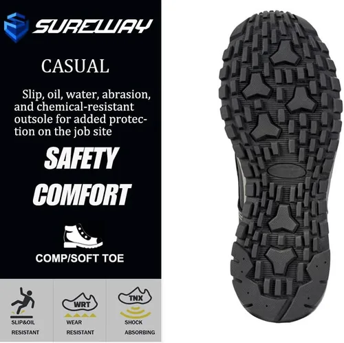 Miniatura 5 de SUREWAY Men's Lightweight Casual Soft Toe Work Boot - Moc Toe, Men's Construction Industry Safety Wedge Work Boot/Shoe - Black, Comfort Insole