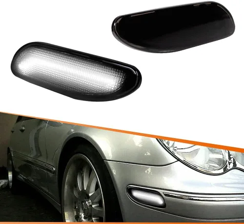 ADIIL Kit de luz de marcador lateral de parachoques delantero blanco con lente ahumada, compatible con Mercedes-Benz W203 Clase C 2001-2007, Lente