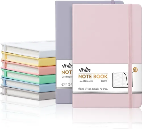 Miniatura 9 de ViVin Cuadernos rayados para trabajo, 192 páginas, tamaño mediano de 5.5 x 8.3 pulgadas, con rayas universitarias, cuadernos A5 de tapa dura