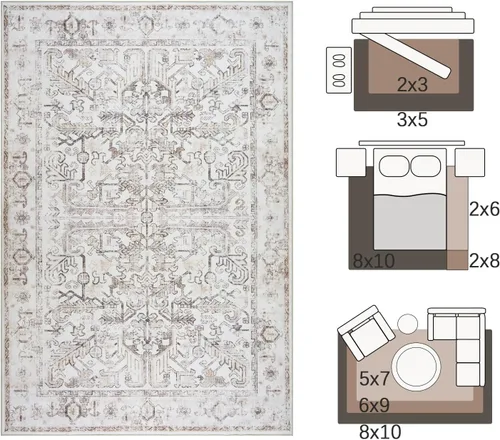 Miniatura 135 de jinchan Lima - Alfombra simétrica floral geométrica lavable, alfombra de entrada de medio círculo de 2 x 3, alfombra de media luna, suave y Azul
