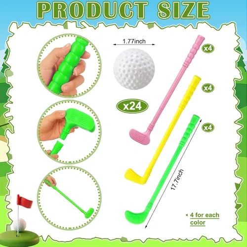Miniatura 2 de Juego de 24 palos de golf de plástico para niños pequeños, regalos de fiesta de cumpleaños de golf, clubes y pelotas para niños, niños pequeños