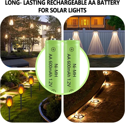 Miniatura 2 de Baterías recargables AA NIMH 600mAh 1.2V doble A para luces solares de jardín, césped, paisajismo, lámparas, farol, mandos a distancia, 16