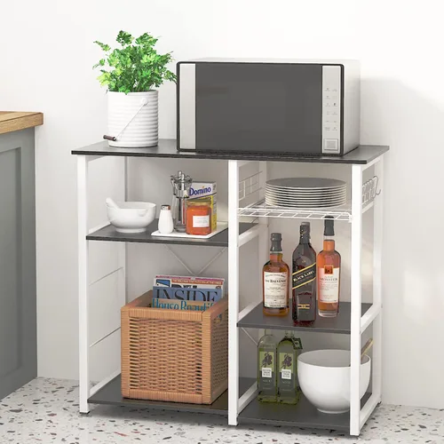 Miniatura 2 de sogesfurniture Estante de cocina de 3 niveles para panadero, soporte para microondas con almacenamiento y cajón, estante para estación de trabajo