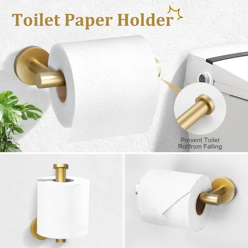 Miniatura 4 de TURS Juego de 5 piezas de accesorios de baño cepillado dorado, juego de barra de toalla de baño de acero inoxidable SUS304 de 61 cm, kit de Brusehd