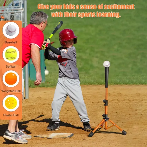 Miniatura 6 de Storgem Baseball and Softball Tee,Batting Tee for Kids,Baseball Tees for Hitting,T Ball Training Stand,Easy Height Adjustment Naranja