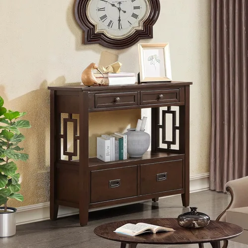Miniatura 8 de Mesa consola de granja con 4 cajones y estante de almacenamiento, mesa de entrada de madera, sofá, aparador para sala de estar, cocina, comedor