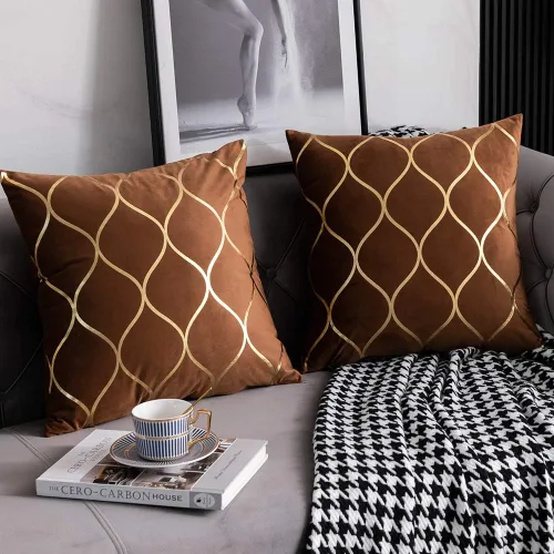 Miniatura 3 de DEZENE Fundas de almohada de terciopelo dorado de 16 x 16 pulgadas: paquete de 2 fundas de almohada cuadradas decorativas para dormitorio, sofá