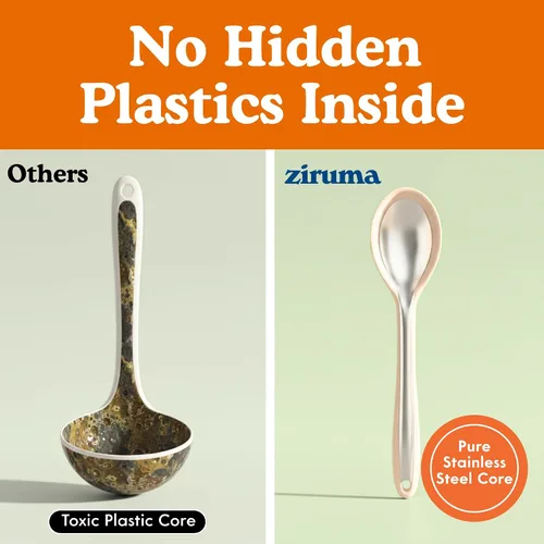 Miniatura 3 de Juego de 8 utensilios de cocina de silicona de platino no tóxico – Cucharas y espátulas de cocina antiarañazos, 100% libre de plástico, núcleo