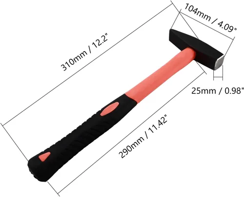 Miniatura 3 de Aicosineg Martillo de pein cruzado de 12 pulgadas, martillo de herrero de acero de alto carbono, cabeza oblicua cuadrada, martillo de reparación