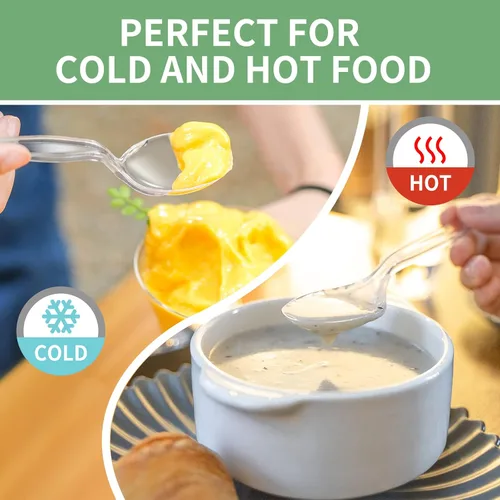 Miniatura 4 de Cucharas de sopa de plástico, cubiertos transparentes pesados, utensilios desechables para suministros de fiesta, paquete de 100