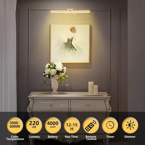 Miniatura 5 de Luz de imagen para pinturas funciona con pilas, iluminación artística inalámbrica, luz de arte recargable con control remoto y temporizador, lámpara
